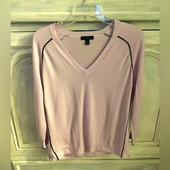 J. Crew‎ Light Purple Merino Wool V-Neck Pinstriped Sweater - Picture 1 of 6